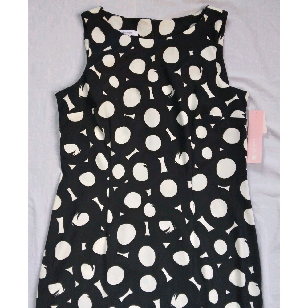 Dressbarn Dress Shift Sheath Black White Circles Geometric Career Women's 12 - Picture 2 of 9